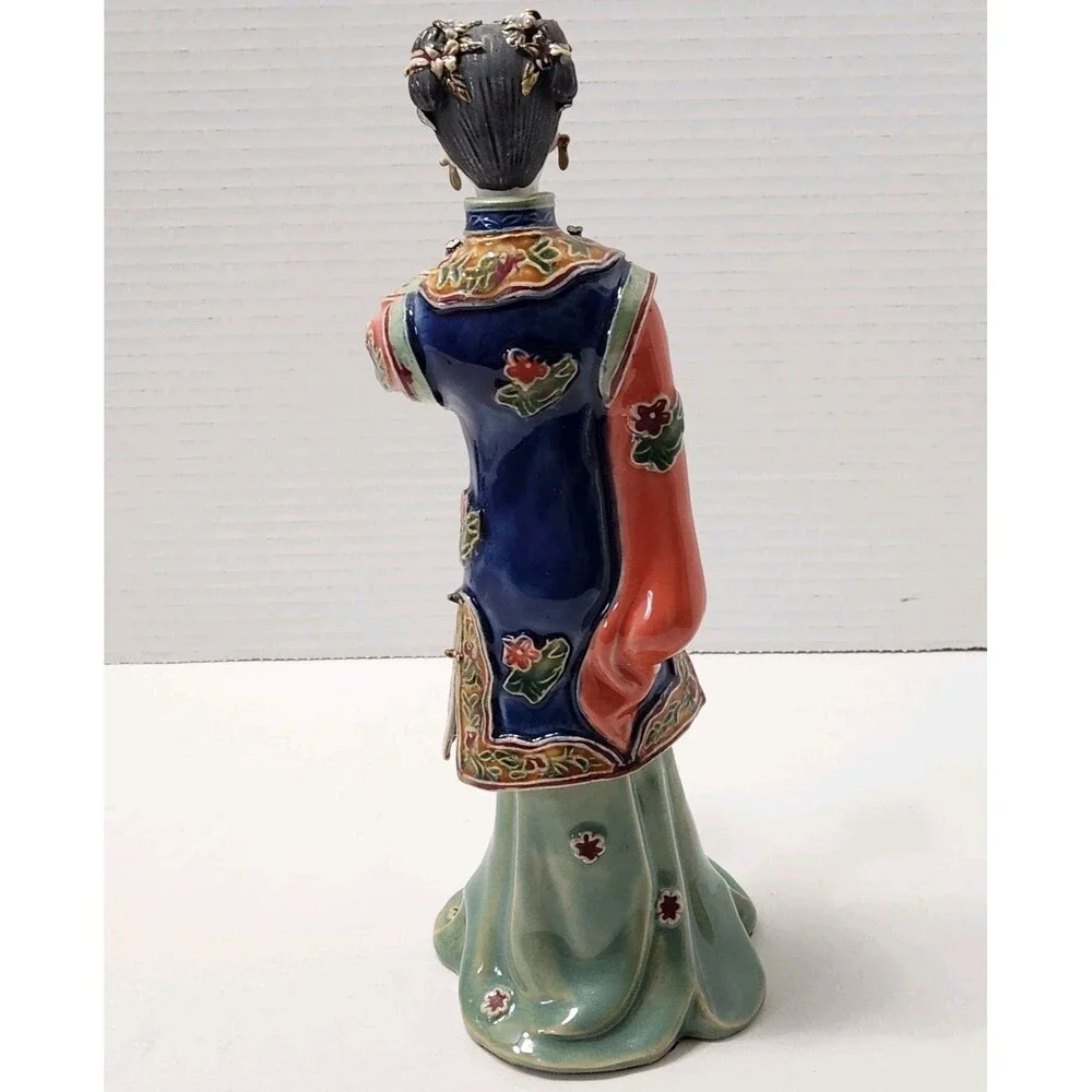 Shiwan Chinese Porcelain Standing Court Lady Figurine Reading Book Scroll EUC